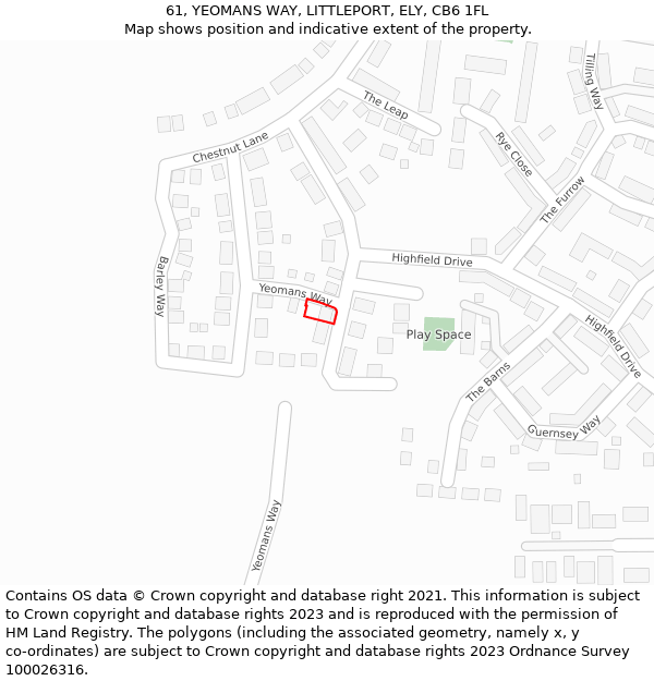 61, YEOMANS WAY, LITTLEPORT, ELY, CB6 1FL: Location map and indicative extent of plot