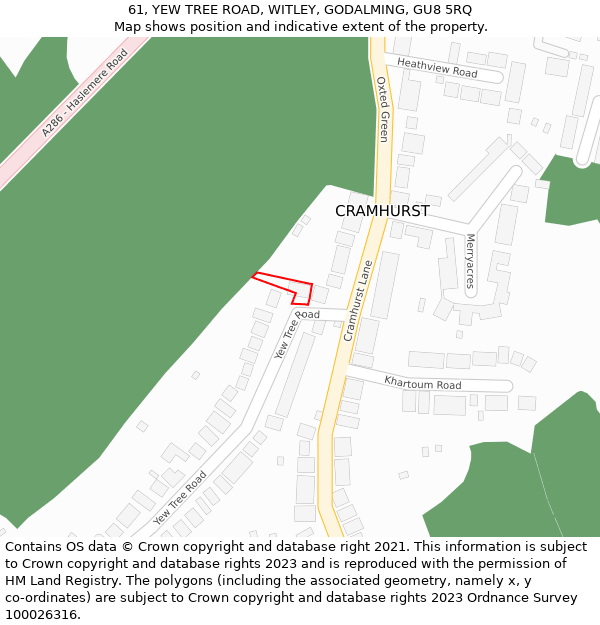 61, YEW TREE ROAD, WITLEY, GODALMING, GU8 5RQ: Location map and indicative extent of plot