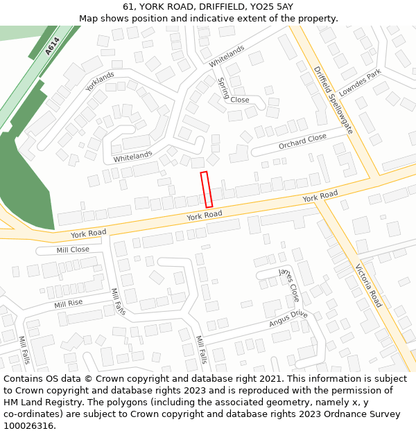 61, YORK ROAD, DRIFFIELD, YO25 5AY: Location map and indicative extent of plot