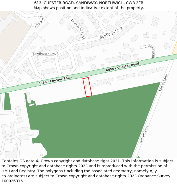 613, CHESTER ROAD, SANDIWAY, NORTHWICH, CW8 2EB: Location map and indicative extent of plot