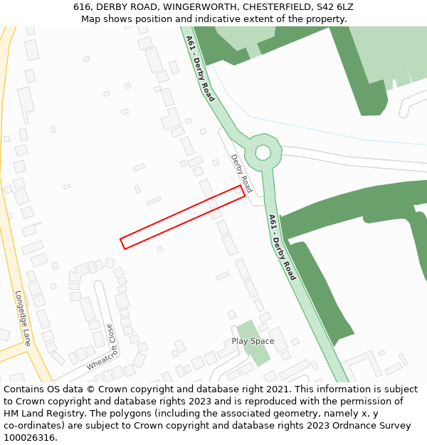 616, DERBY ROAD, WINGERWORTH, CHESTERFIELD, S42 6LZ: Location map and indicative extent of plot