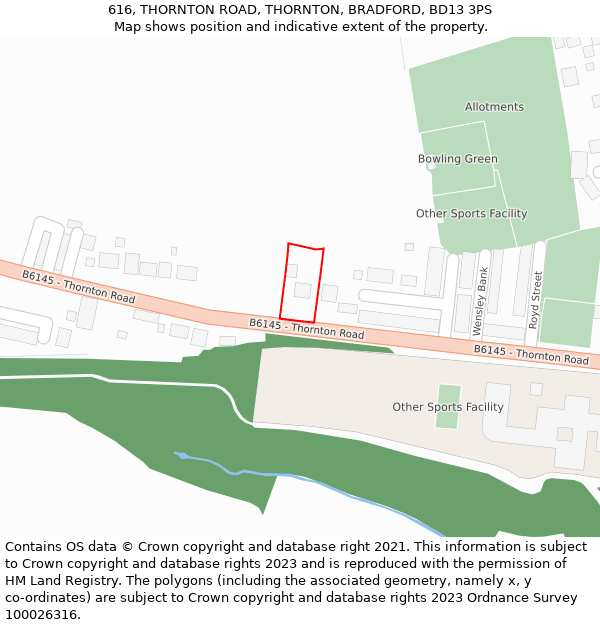 616, THORNTON ROAD, THORNTON, BRADFORD, BD13 3PS: Location map and indicative extent of plot