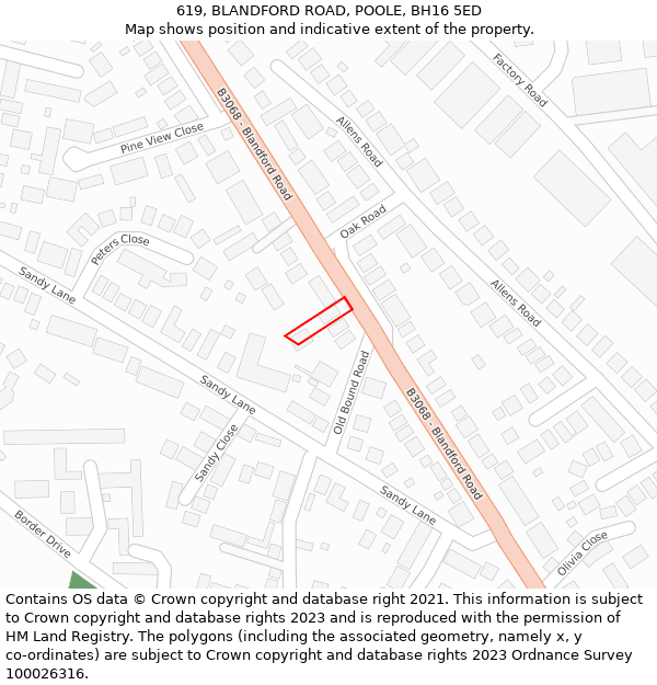 619, BLANDFORD ROAD, POOLE, BH16 5ED: Location map and indicative extent of plot