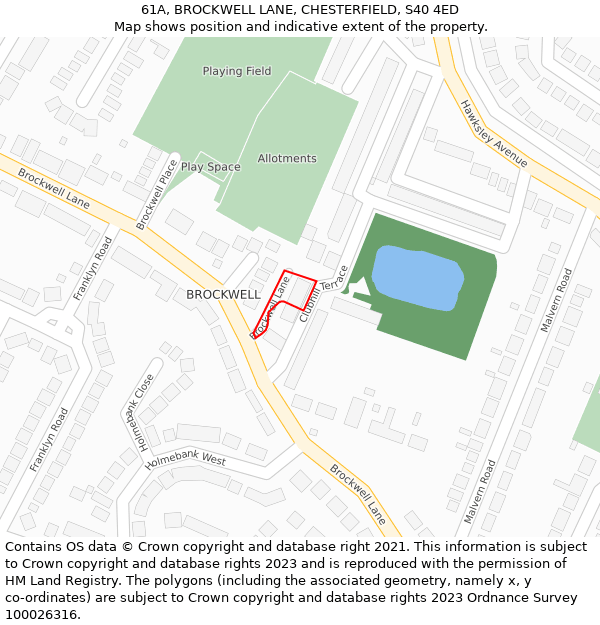 61A, BROCKWELL LANE, CHESTERFIELD, S40 4ED: Location map and indicative extent of plot