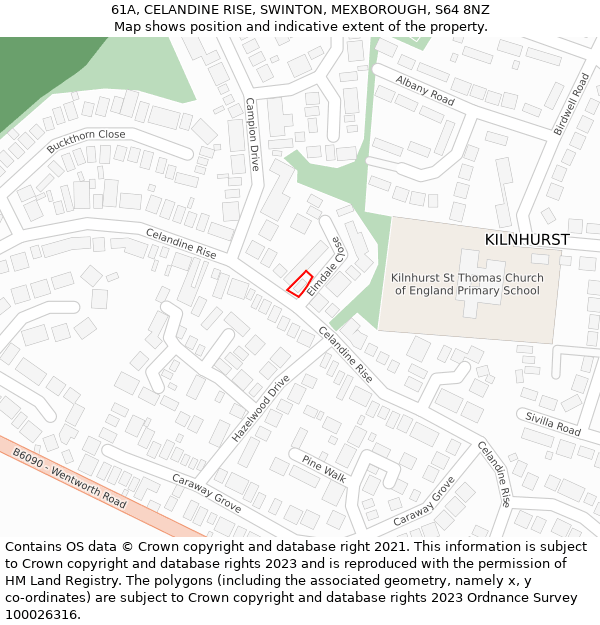 61A, CELANDINE RISE, SWINTON, MEXBOROUGH, S64 8NZ: Location map and indicative extent of plot