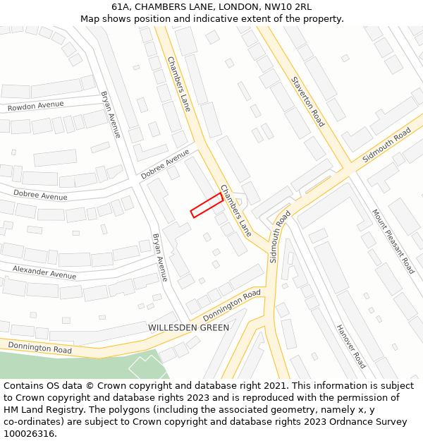 61A, CHAMBERS LANE, LONDON, NW10 2RL: Location map and indicative extent of plot