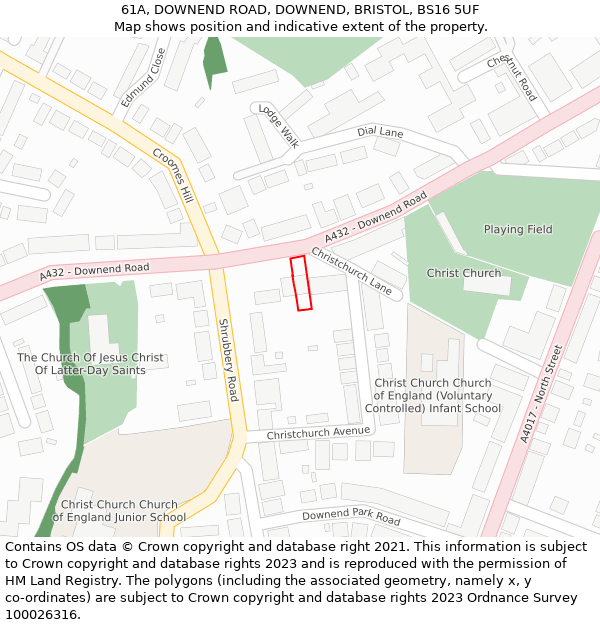 61A, DOWNEND ROAD, DOWNEND, BRISTOL, BS16 5UF: Location map and indicative extent of plot