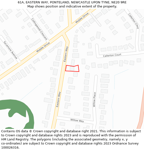 61A, EASTERN WAY, PONTELAND, NEWCASTLE UPON TYNE, NE20 9RE: Location map and indicative extent of plot