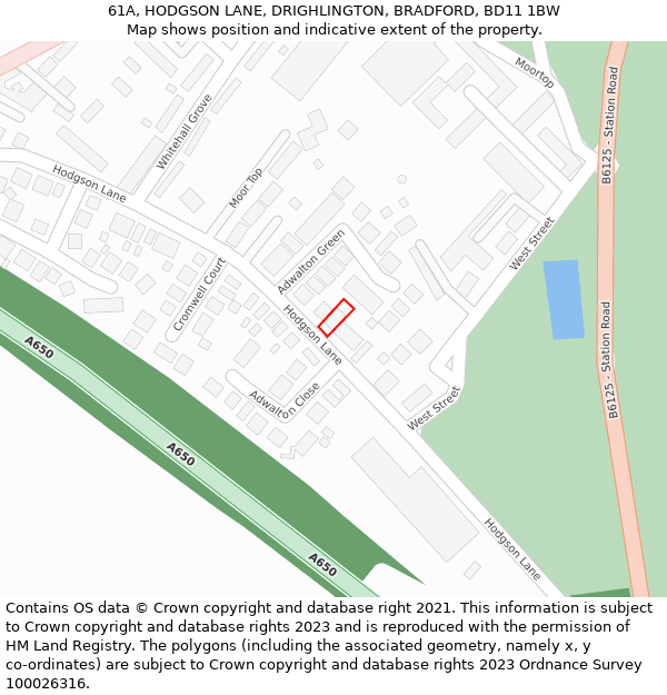 61A, HODGSON LANE, DRIGHLINGTON, BRADFORD, BD11 1BW: Location map and indicative extent of plot