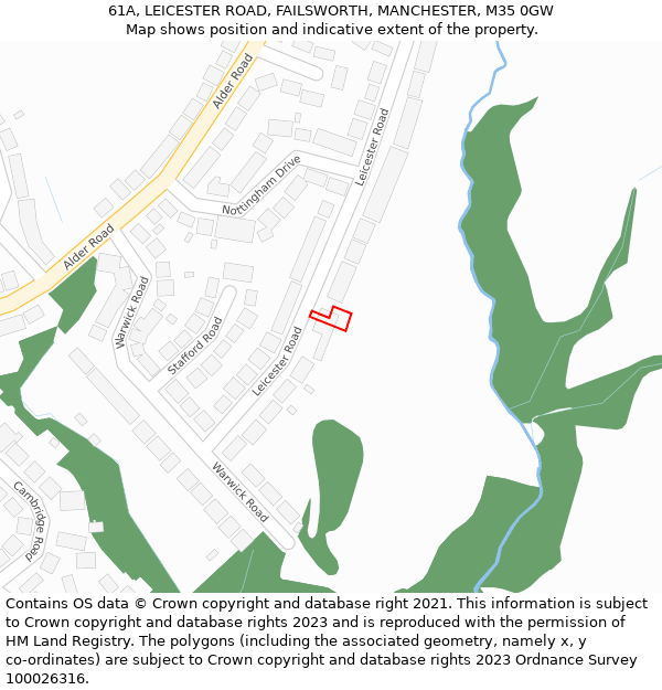 61A, LEICESTER ROAD, FAILSWORTH, MANCHESTER, M35 0GW: Location map and indicative extent of plot