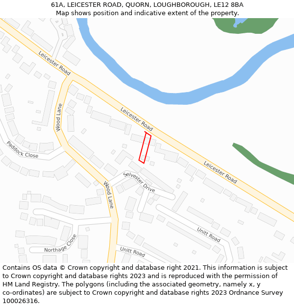 61A, LEICESTER ROAD, QUORN, LOUGHBOROUGH, LE12 8BA: Location map and indicative extent of plot