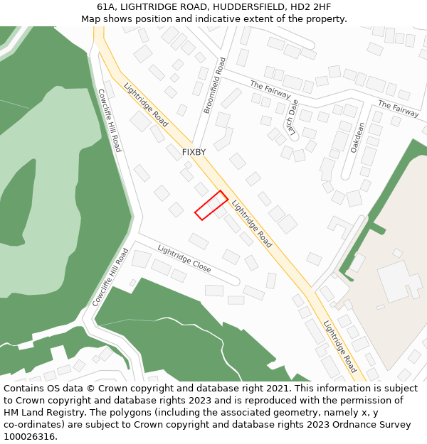 61A, LIGHTRIDGE ROAD, HUDDERSFIELD, HD2 2HF: Location map and indicative extent of plot