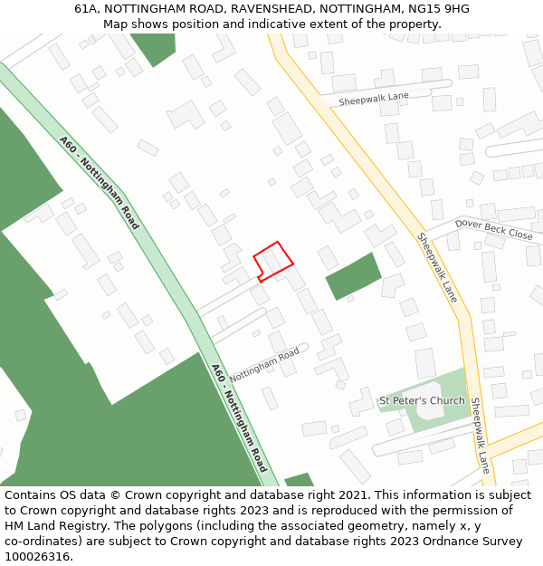 61A, NOTTINGHAM ROAD, RAVENSHEAD, NOTTINGHAM, NG15 9HG: Location map and indicative extent of plot