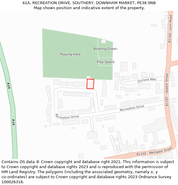 61A, RECREATION DRIVE, SOUTHERY, DOWNHAM MARKET, PE38 0NB: Location map and indicative extent of plot