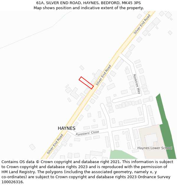 61A, SILVER END ROAD, HAYNES, BEDFORD, MK45 3PS: Location map and indicative extent of plot