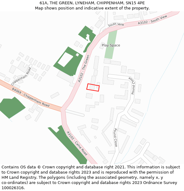 61A, THE GREEN, LYNEHAM, CHIPPENHAM, SN15 4PE: Location map and indicative extent of plot