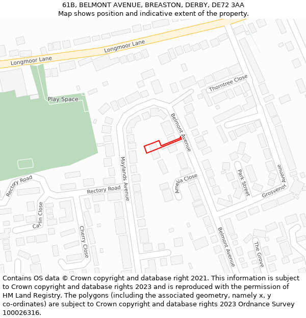 61B, BELMONT AVENUE, BREASTON, DERBY, DE72 3AA: Location map and indicative extent of plot