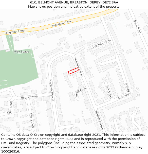 61C, BELMONT AVENUE, BREASTON, DERBY, DE72 3AA: Location map and indicative extent of plot