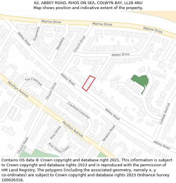 62, ABBEY ROAD, RHOS ON SEA, COLWYN BAY, LL28 4NU: Location map and indicative extent of plot