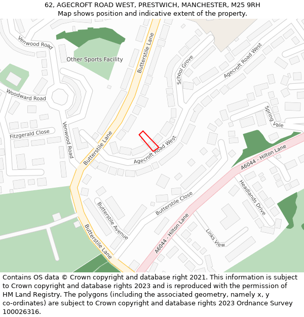 62, AGECROFT ROAD WEST, PRESTWICH, MANCHESTER, M25 9RH: Location map and indicative extent of plot