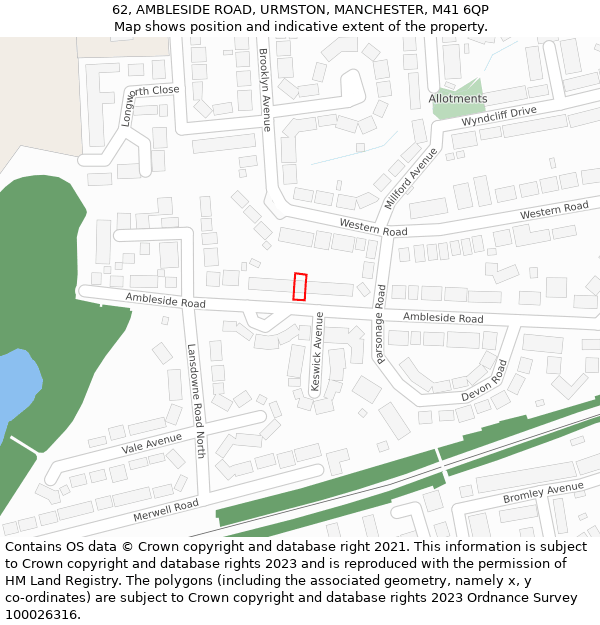 62, AMBLESIDE ROAD, URMSTON, MANCHESTER, M41 6QP: Location map and indicative extent of plot