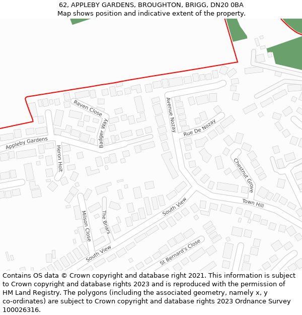 62, APPLEBY GARDENS, BROUGHTON, BRIGG, DN20 0BA: Location map and indicative extent of plot