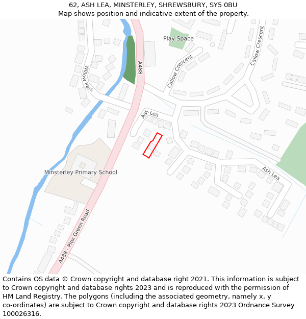 62, ASH LEA, MINSTERLEY, SHREWSBURY, SY5 0BU: Location map and indicative extent of plot