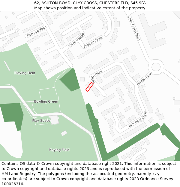 62, ASHTON ROAD, CLAY CROSS, CHESTERFIELD, S45 9FA: Location map and indicative extent of plot