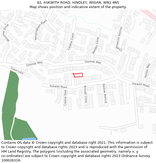 62, ASKWITH ROAD, HINDLEY, WIGAN, WN2 4NS: Location map and indicative extent of plot