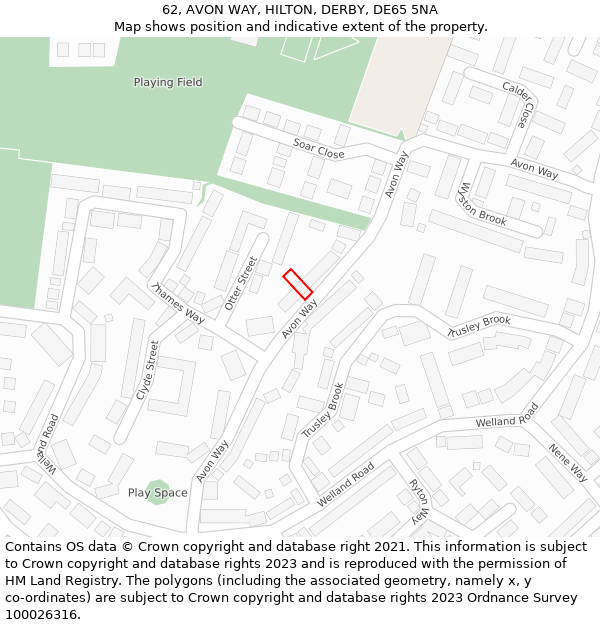 62, AVON WAY, HILTON, DERBY, DE65 5NA: Location map and indicative extent of plot