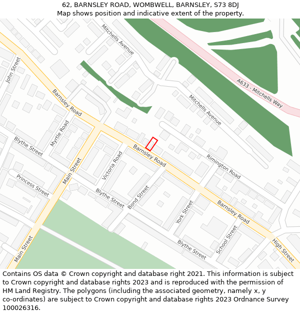 62, BARNSLEY ROAD, WOMBWELL, BARNSLEY, S73 8DJ: Location map and indicative extent of plot