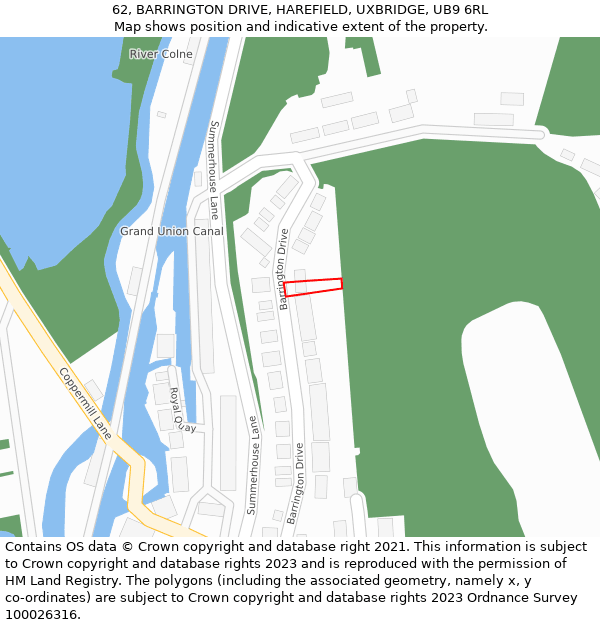 62, BARRINGTON DRIVE, HAREFIELD, UXBRIDGE, UB9 6RL: Location map and indicative extent of plot