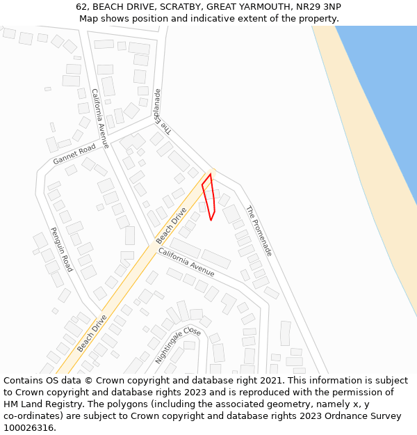 62, BEACH DRIVE, SCRATBY, GREAT YARMOUTH, NR29 3NP: Location map and indicative extent of plot