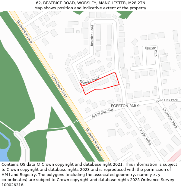 62, BEATRICE ROAD, WORSLEY, MANCHESTER, M28 2TN: Location map and indicative extent of plot