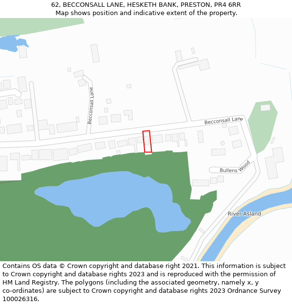 62, BECCONSALL LANE, HESKETH BANK, PRESTON, PR4 6RR: Location map and indicative extent of plot