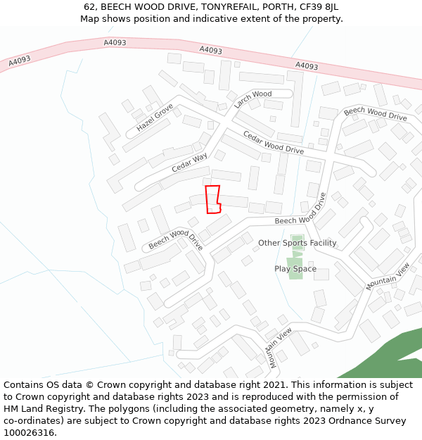 62, BEECH WOOD DRIVE, TONYREFAIL, PORTH, CF39 8JL: Location map and indicative extent of plot