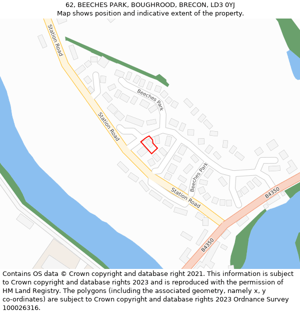 62, BEECHES PARK, BOUGHROOD, BRECON, LD3 0YJ: Location map and indicative extent of plot