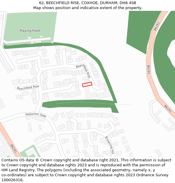 62, BEECHFIELD RISE, COXHOE, DURHAM, DH6 4SB: Location map and indicative extent of plot