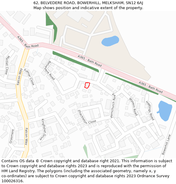 62, BELVEDERE ROAD, BOWERHILL, MELKSHAM, SN12 6AJ: Location map and indicative extent of plot