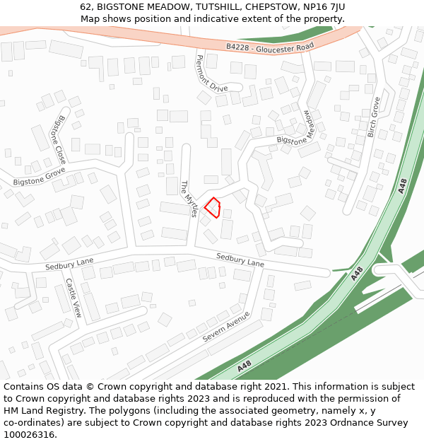 62, BIGSTONE MEADOW, TUTSHILL, CHEPSTOW, NP16 7JU: Location map and indicative extent of plot