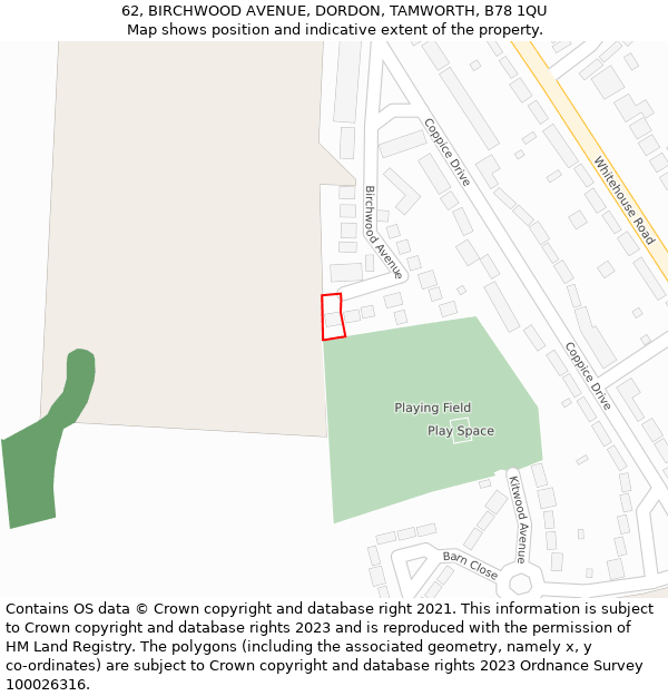 62, BIRCHWOOD AVENUE, DORDON, TAMWORTH, B78 1QU: Location map and indicative extent of plot