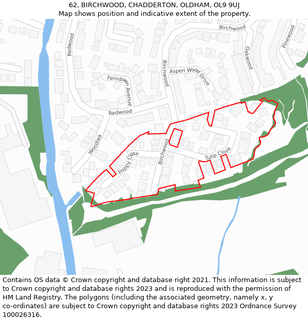 62, BIRCHWOOD, CHADDERTON, OLDHAM, OL9 9UJ: Location map and indicative extent of plot