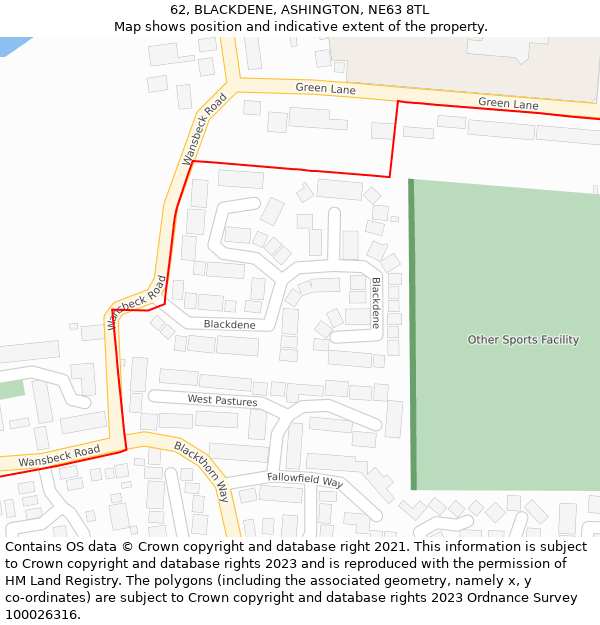 62, BLACKDENE, ASHINGTON, NE63 8TL: Location map and indicative extent of plot