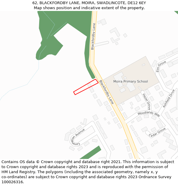 62, BLACKFORDBY LANE, MOIRA, SWADLINCOTE, DE12 6EY: Location map and indicative extent of plot