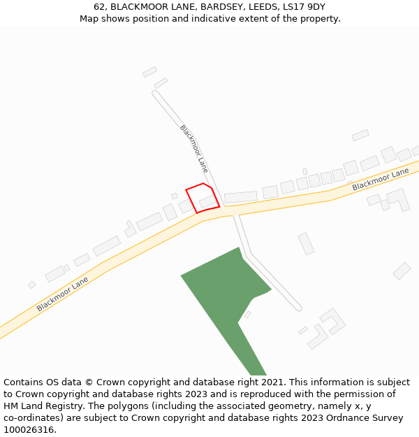62, BLACKMOOR LANE, BARDSEY, LEEDS, LS17 9DY: Location map and indicative extent of plot