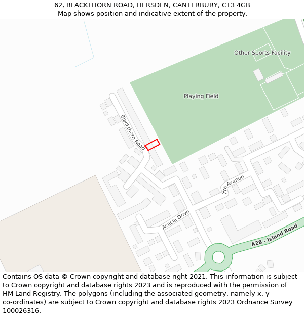 62, BLACKTHORN ROAD, HERSDEN, CANTERBURY, CT3 4GB: Location map and indicative extent of plot