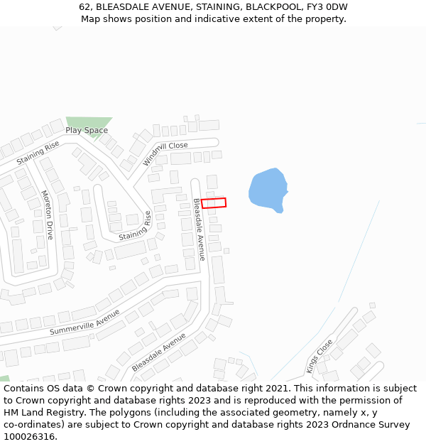 62, BLEASDALE AVENUE, STAINING, BLACKPOOL, FY3 0DW: Location map and indicative extent of plot