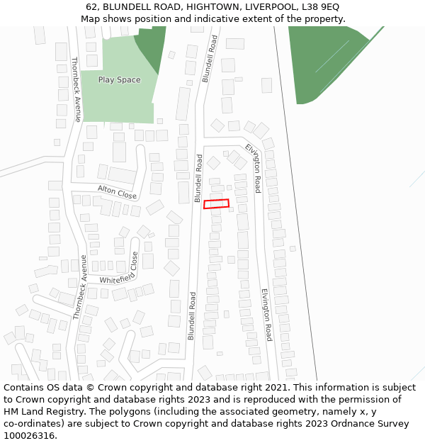 62, BLUNDELL ROAD, HIGHTOWN, LIVERPOOL, L38 9EQ: Location map and indicative extent of plot
