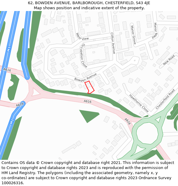 62, BOWDEN AVENUE, BARLBOROUGH, CHESTERFIELD, S43 4JE: Location map and indicative extent of plot