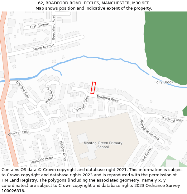 62, BRADFORD ROAD, ECCLES, MANCHESTER, M30 9FT: Location map and indicative extent of plot